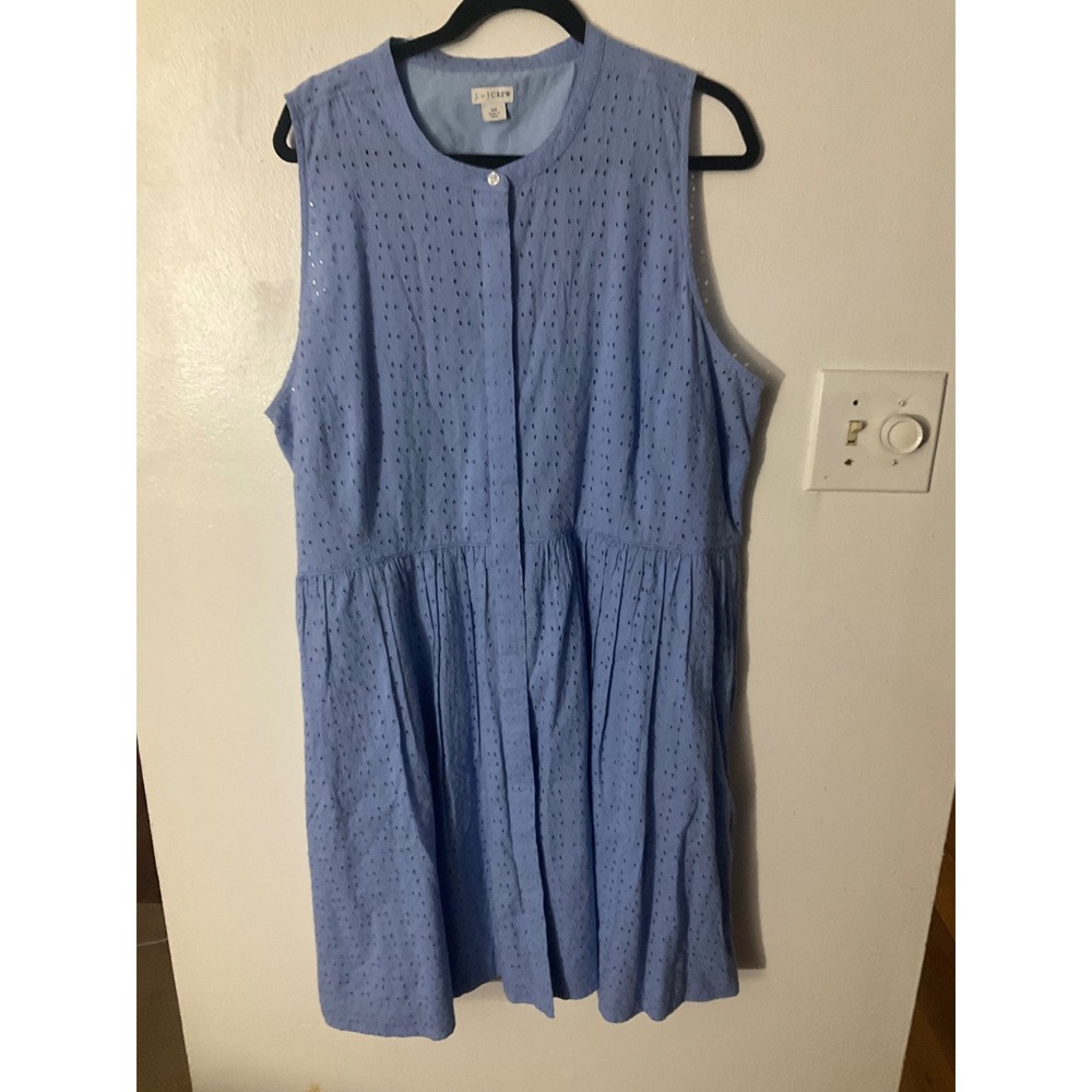 J. Crew Blue Eyelet Sleeveless Button Front Shirt Dress Size 22 Cotton